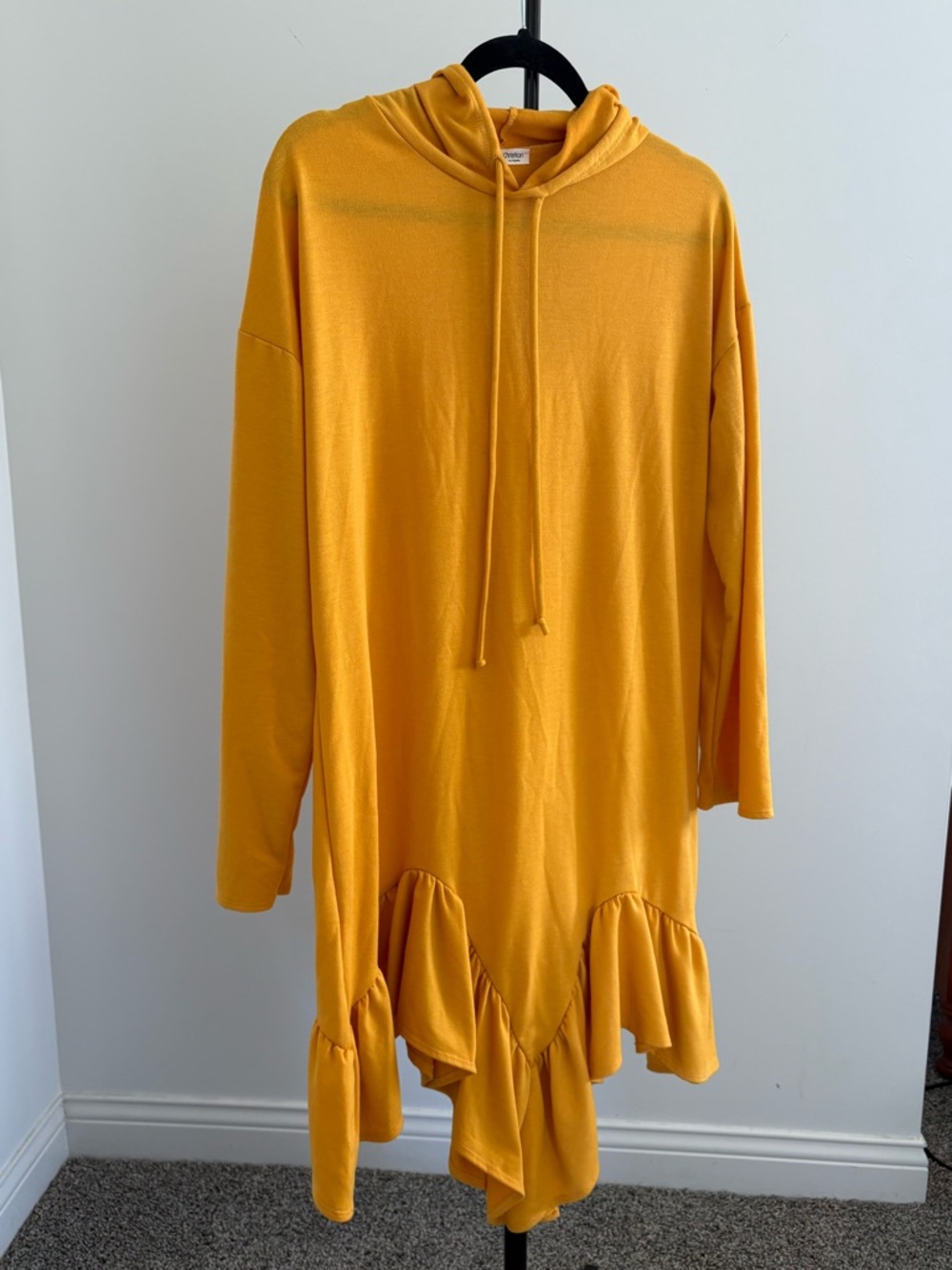 Carole Christian Women's Mustard Yellow Hoodie Midi Dress with Ruffle Hem